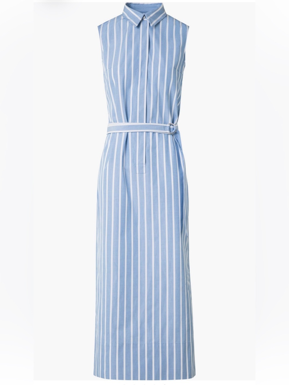 NWOT AKRIS punto stripe blue belted midi dress 100% Baumwolle cotton US 8 $1250